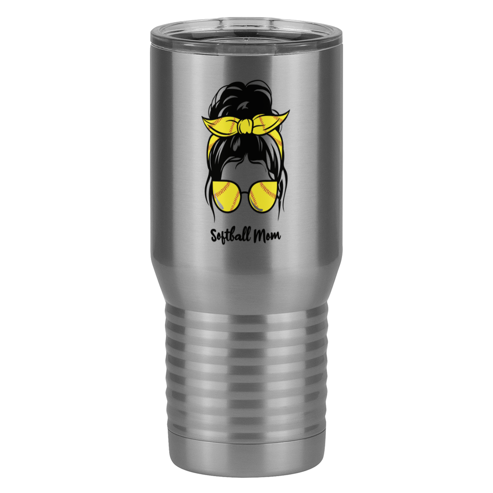 Personalized Messy Bun Tall Travel Tumbler (20 oz) - Softball Mom - Left View