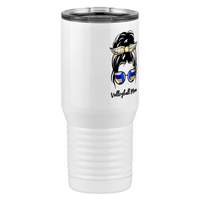 Thumbnail for Personalized Messy Bun Tall Travel Tumbler (20 oz) - Volleyball Mom - Front Right View