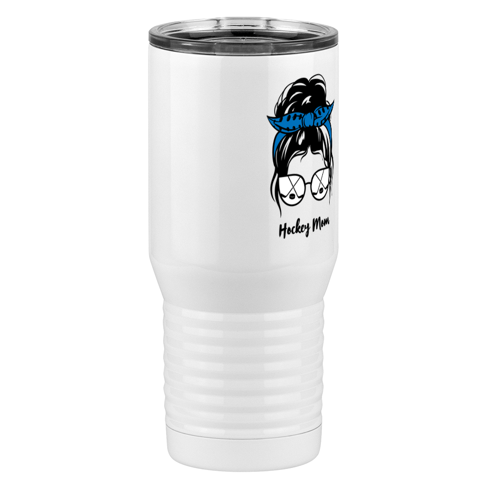 Personalized Messy Bun Tall Travel Tumbler (20 oz) - Hockey Mom - Front Right View