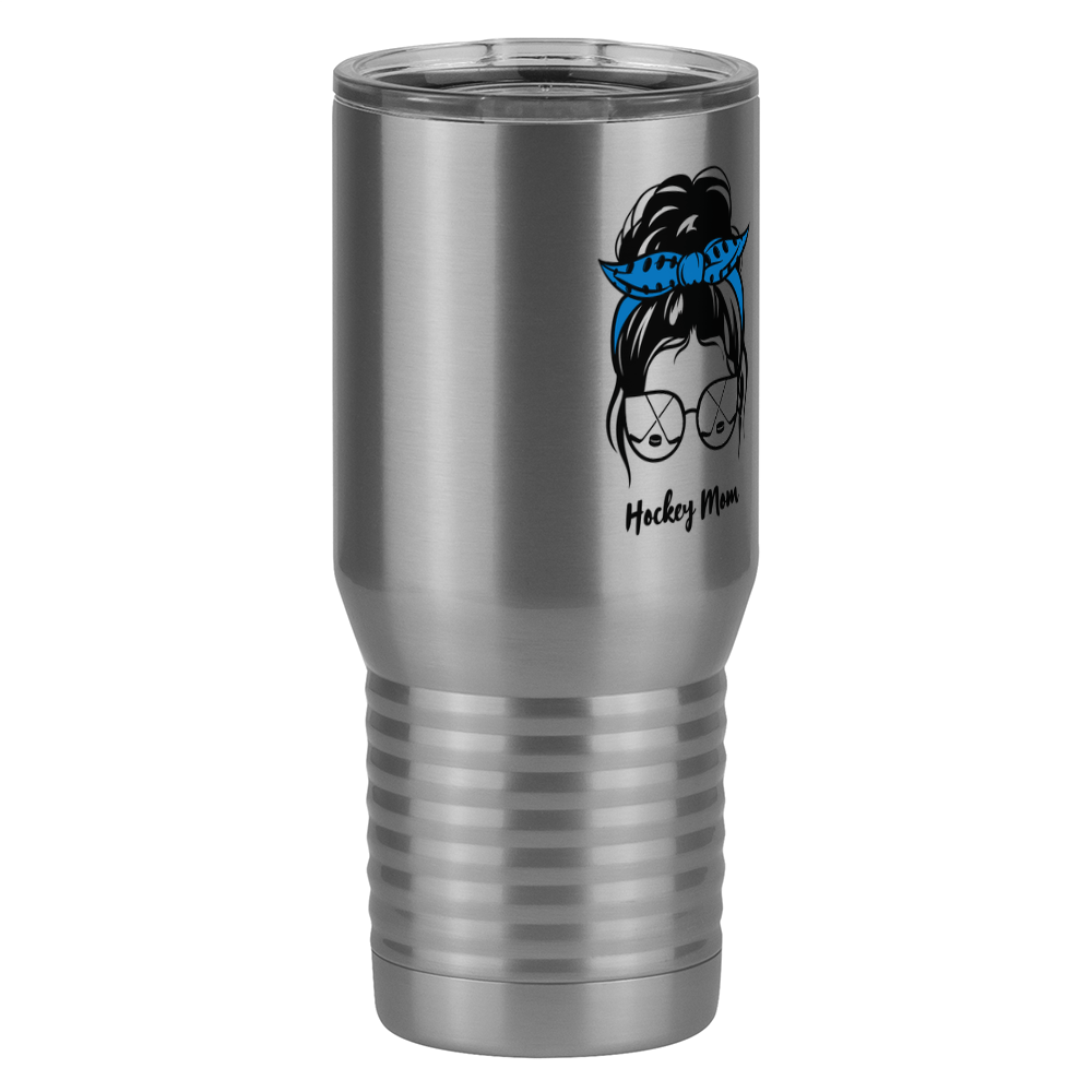 Personalized Messy Bun Tall Travel Tumbler (20 oz) - Hockey Mom - Front Right View