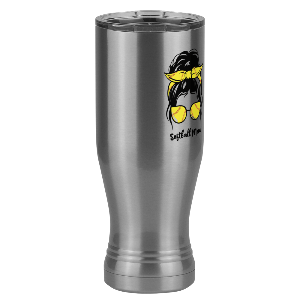 Personalized Messy Bun Pilsner Tumbler (20 oz) - Softball Mom - Front Right View