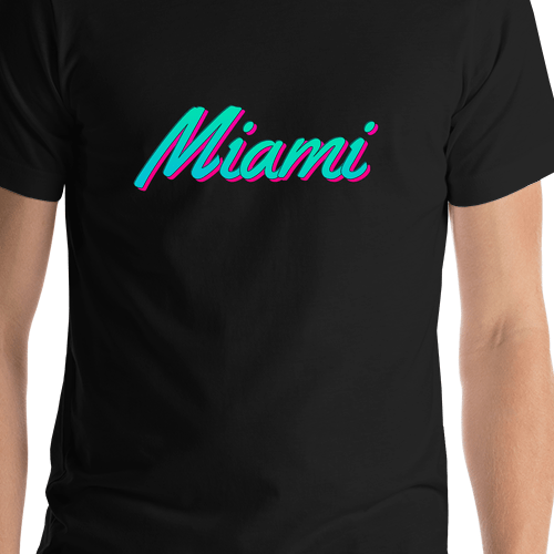 Miami T-Shirt - Black - Synthwave Outrun Vice South Beach Florida Vibes - Shirt Close-Up View