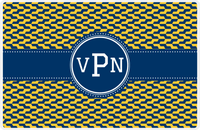 Thumbnail for Personalized Mod 2 Placemat - Navy and Mustard - Navy Circle Frame with Ribbon -  View