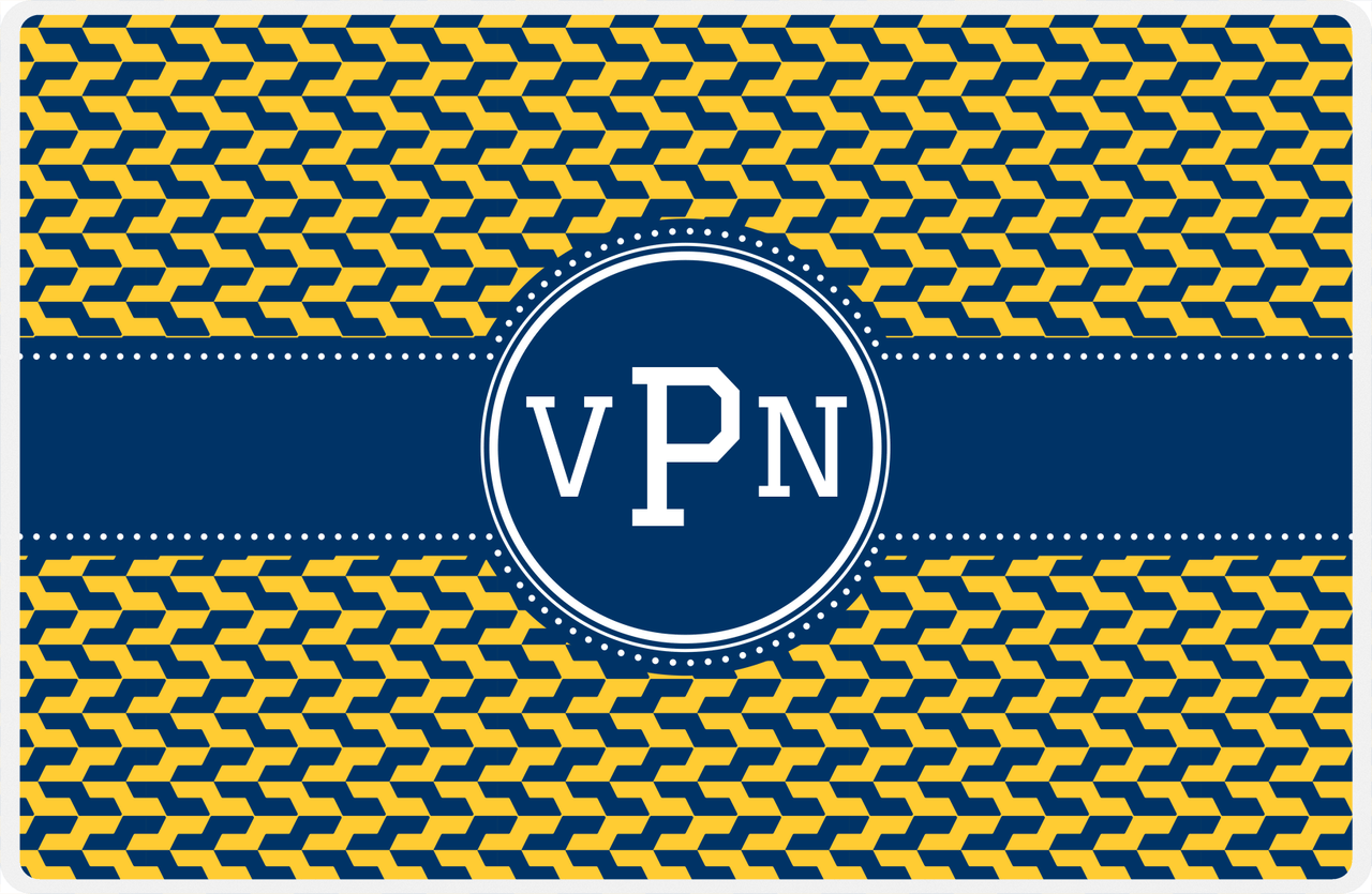 Personalized Mod 2 Placemat - Navy and Mustard - Navy Circle Frame with Ribbon -  View
