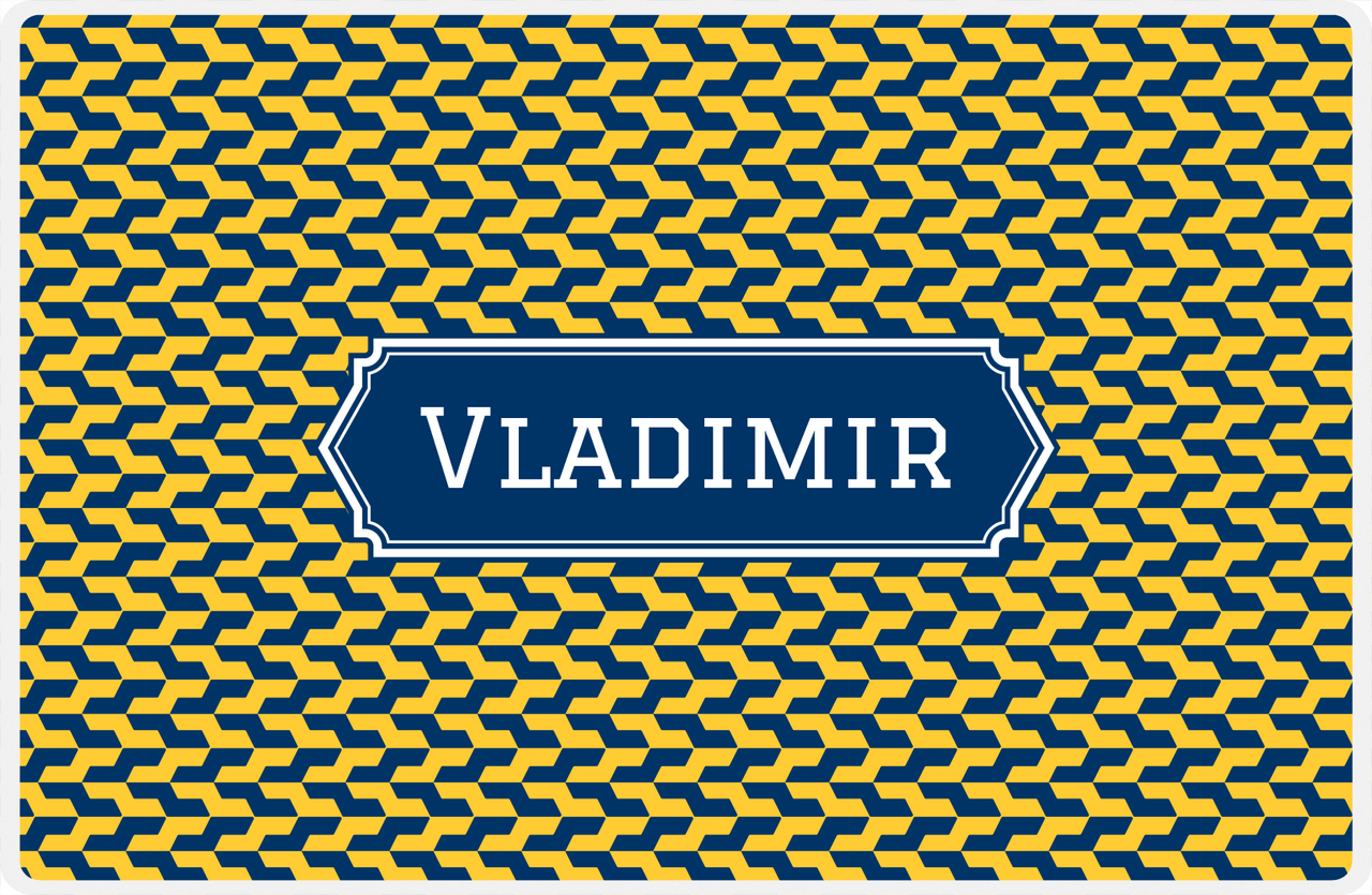 Personalized Mod 2 Placemat - Navy and Mustard - Navy Decorative Rectangle Frame -  View