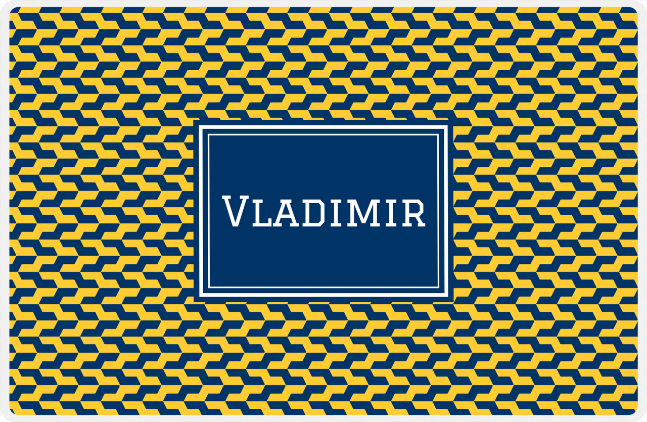 Personalized Mod 2 Placemat - Navy and Mustard - Navy Rectangle Frame -  View