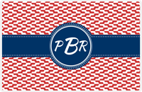 Thumbnail for Personalized Mod 2 Placemat - Cherry Red and White - Navy Circle Frame with Ribbon -  View