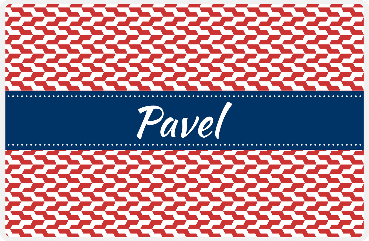 Personalized Mod 2 Placemat - Cherry Red and White - Navy Ribbon Frame -  View