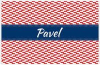 Thumbnail for Personalized Mod 2 Placemat - Cherry Red and White - Navy Ribbon Frame -  View
