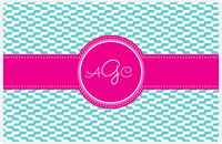 Thumbnail for Personalized Mod 2 Placemat - Viking Blue and White - Hot Pink Circle Frame with Ribbon -  View