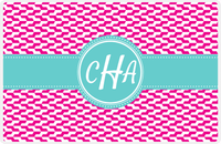 Thumbnail for Personalized Mod 2 Placemat - Hot Pink and White - Viking Blue Circle Frame with Ribbon -  View