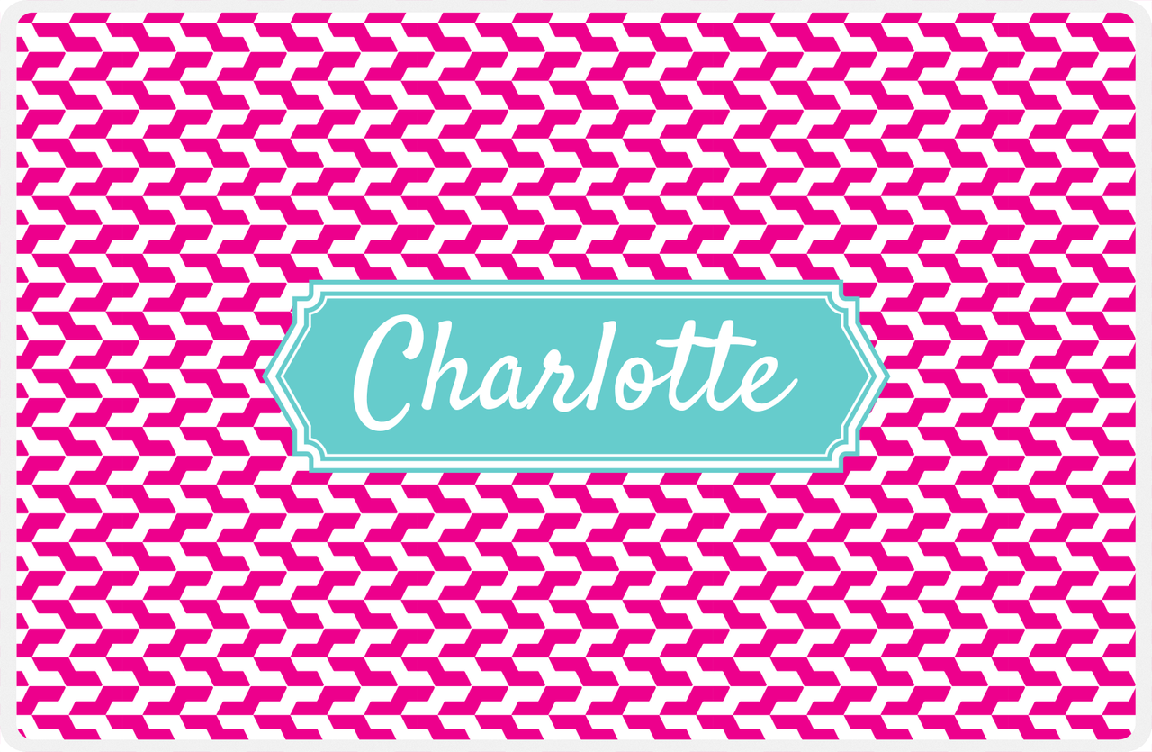 Personalized Mod 2 Placemat - Hot Pink and White - Viking Blue Decorative Rectangle Frame -  View