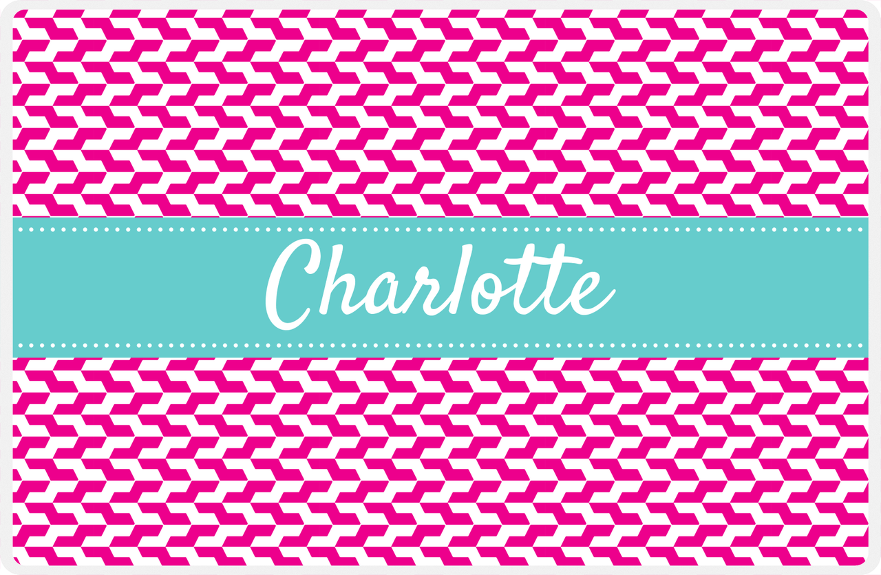 Personalized Mod 2 Placemat - Hot Pink and White - Viking Blue Ribbon Frame -  View