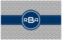 Thumbnail for Personalized Mod 3 Placemat - Light Grey and White - Navy Circle Frame with Ribbon -  View