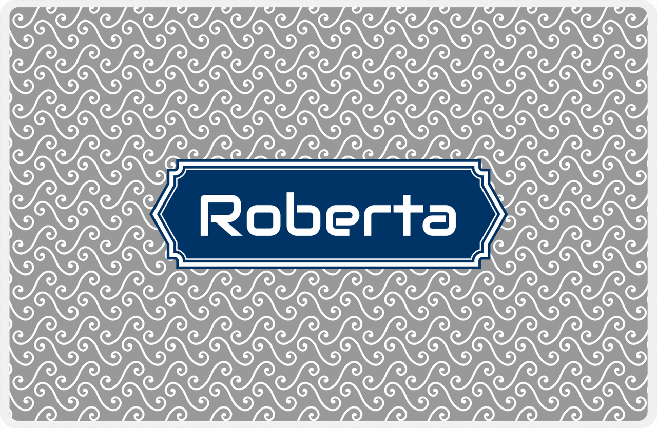 Personalized Mod 3 Placemat - Light Grey and White - Navy Decorative Rectangle Frame -  View