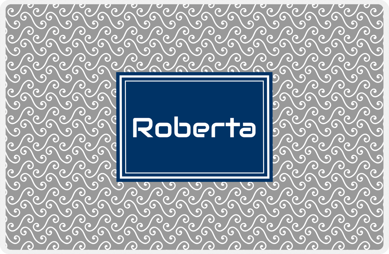 Personalized Mod 3 Placemat - Light Grey and White - Navy Rectangle Frame -  View
