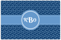 Thumbnail for Personalized Mod 3 Placemat - Navy and Light Blue - Glacier Circle Frame with Ribbon -  View