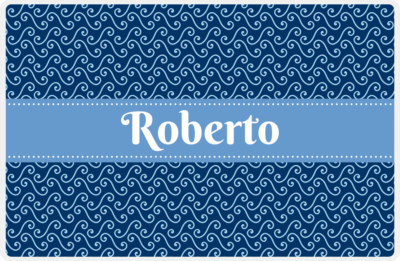 Personalized Mod 3 Placemat - Navy and Light Blue - Glacier Ribbon Frame -  View