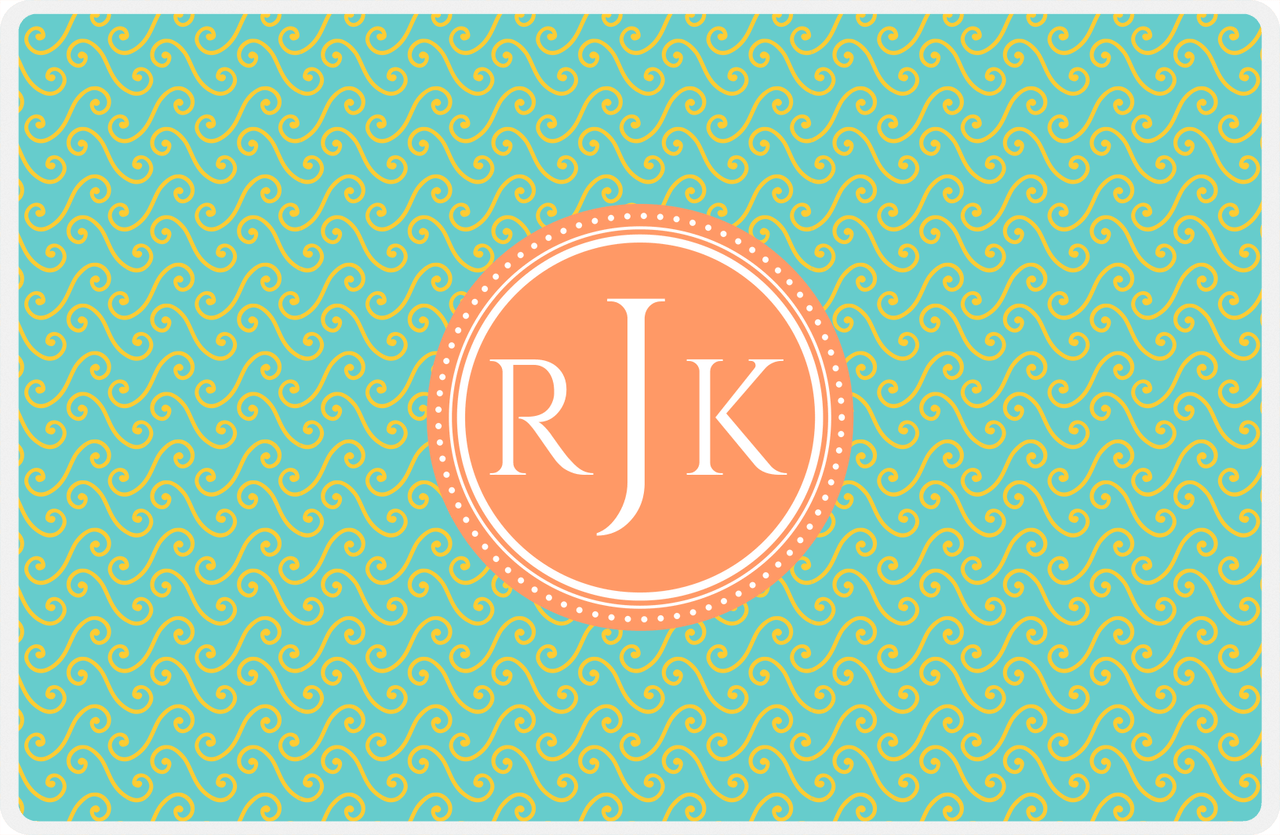 Personalized Mod 3 Placemat - Viking Blue and Mustard - Tangerine Circle Frame -  View