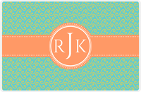 Thumbnail for Personalized Mod 3 Placemat - Viking Blue and Mustard - Tangerine Circle Frame with Ribbon -  View