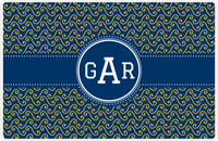 Thumbnail for Personalized Mod 3 Placemat - Navy and Mustard - Navy Circle Frame with Ribbon -  View