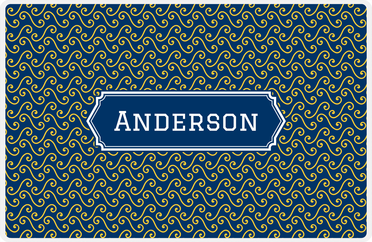 Personalized Mod 3 Placemat - Navy and Mustard - Navy Decorative Rectangle Frame -  View