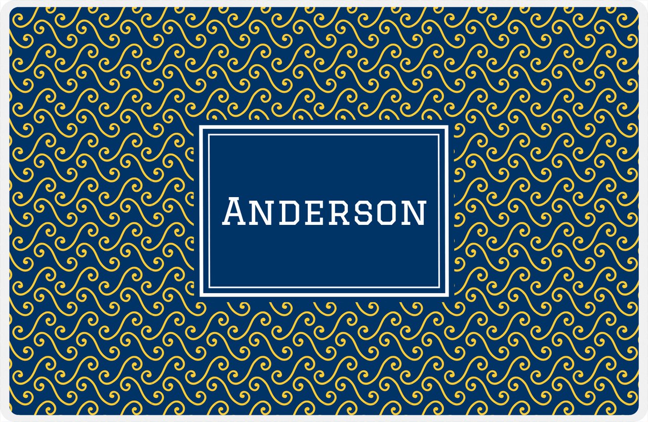 Personalized Mod 3 Placemat - Navy and Mustard - Navy Rectangle Frame -  View