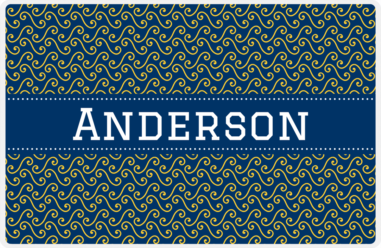 Personalized Mod 3 Placemat - Navy and Mustard - Navy Ribbon Frame -  View
