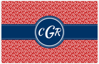 Thumbnail for Personalized Mod 3 Placemat - Cherry Red and White - Navy Circle Frame with Ribbon -  View