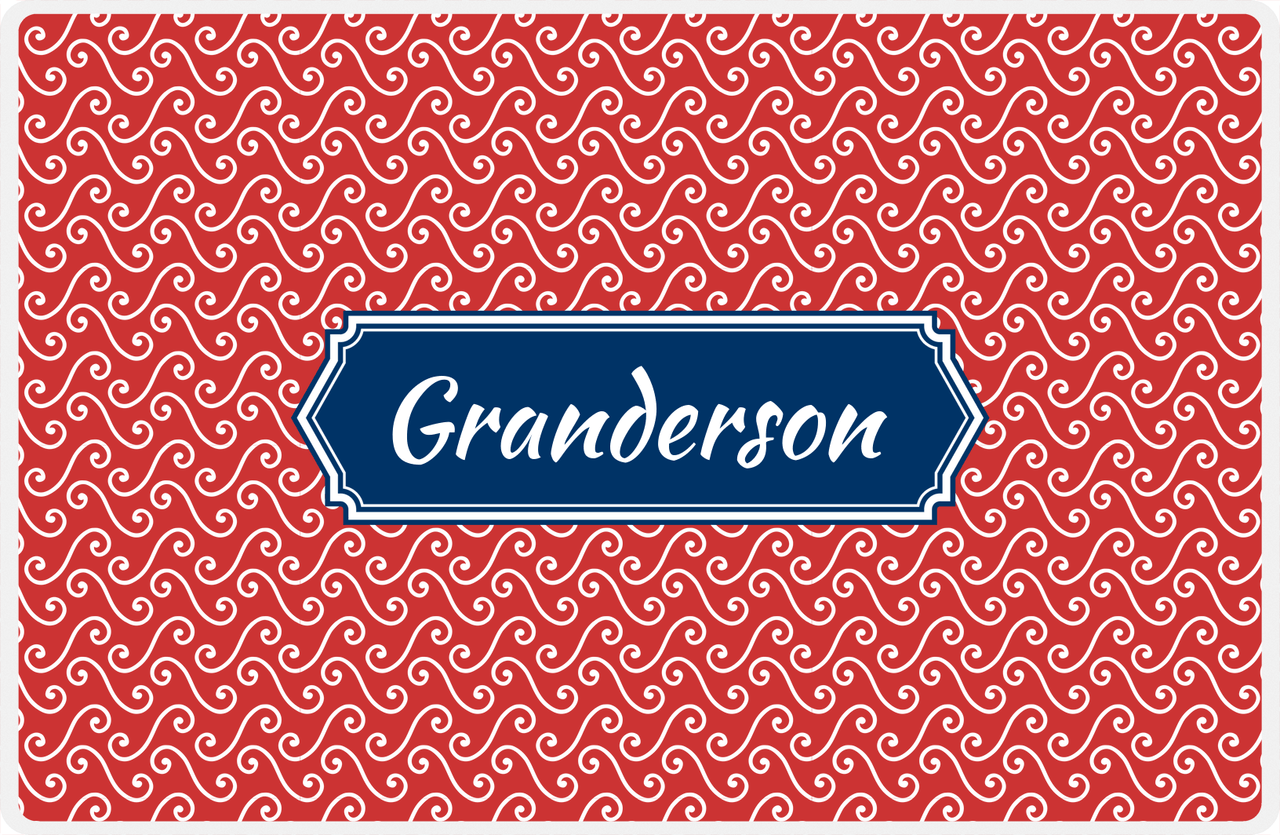 Personalized Mod 3 Placemat - Cherry Red and White - Navy Decorative Rectangle Frame -  View