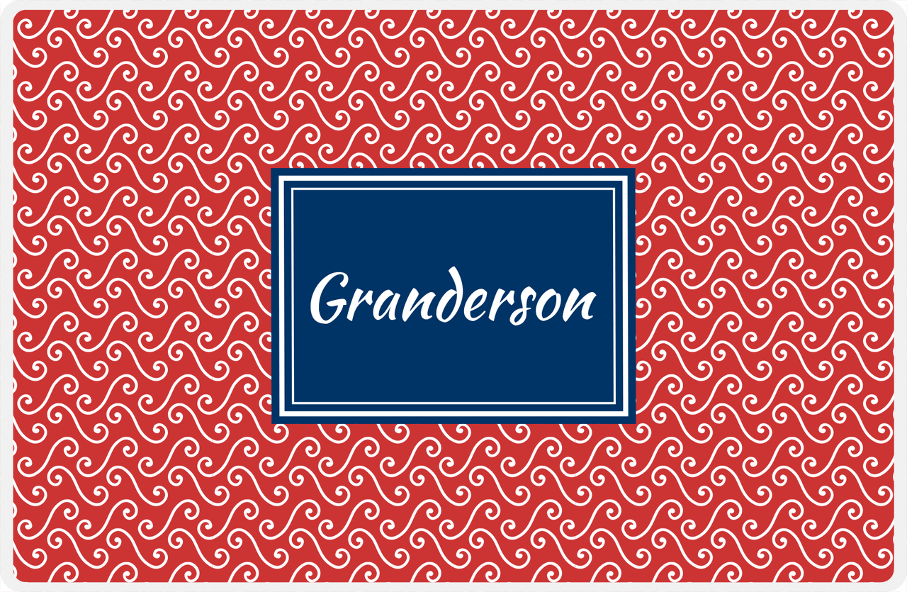 Personalized Mod 3 Placemat - Cherry Red and White - Navy Rectangle Frame -  View