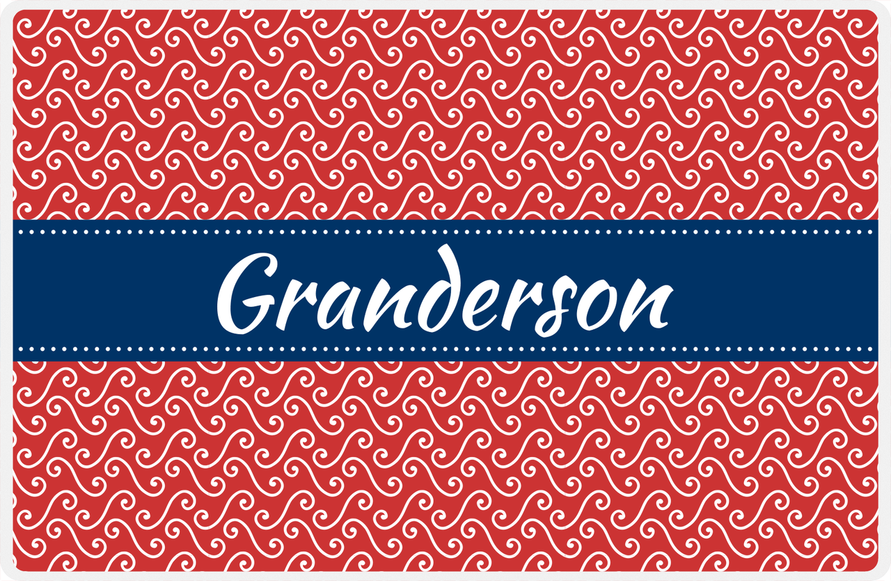 Personalized Mod 3 Placemat - Cherry Red and White - Navy Ribbon Frame -  View