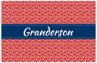 Thumbnail for Personalized Mod 3 Placemat - Cherry Red and White - Navy Ribbon Frame -  View