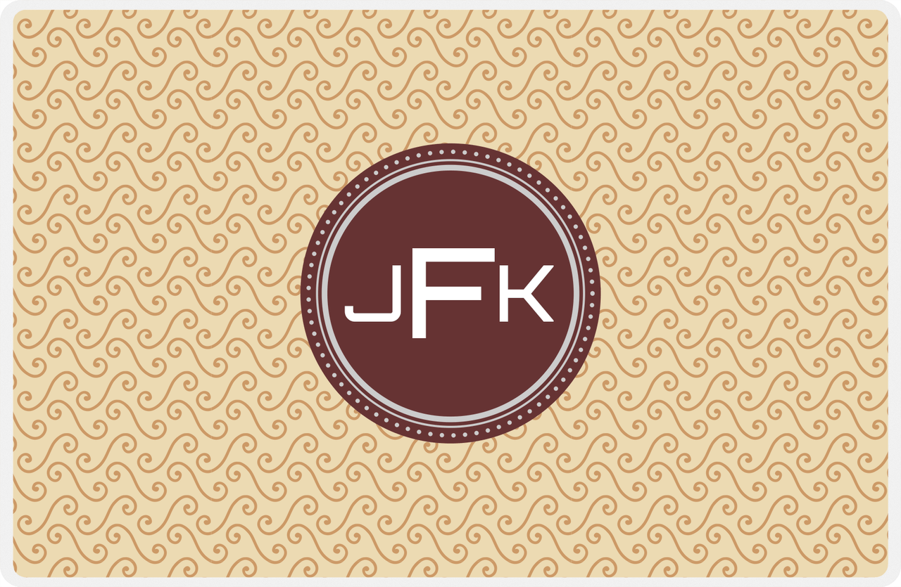Personalized Mod 3 Placemat - Light Brown and Champagne - Brown Circle Frame -  View
