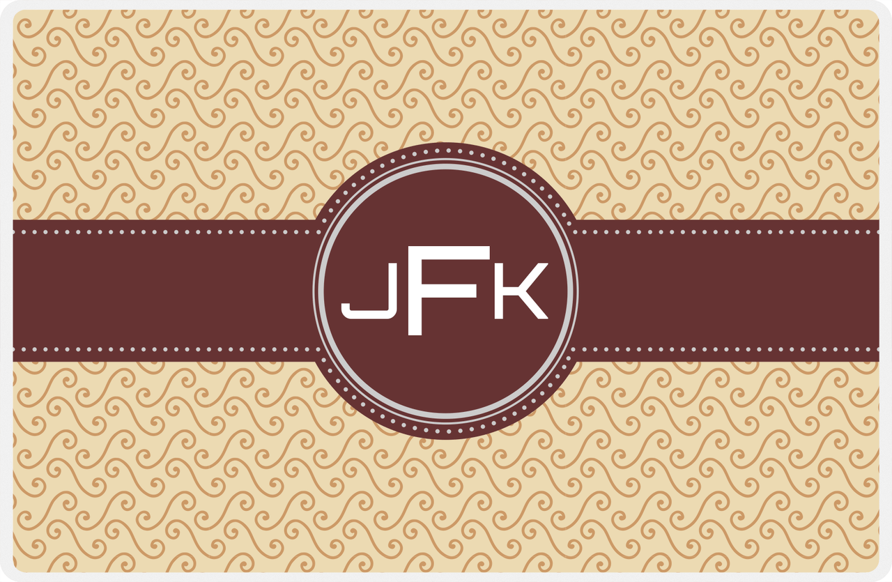Personalized Mod 3 Placemat - Light Brown and Champagne - Brown Circle Frame with Ribbon -  View