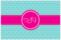 Thumbnail for Personalized Mod 3 Placemat - Viking Blue and White - Hot Pink Circle Frame with Ribbon -  View