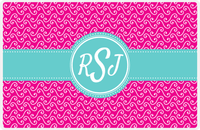 Thumbnail for Personalized Mod 3 Placemat - Hot Pink and White - Viking Blue Circle Frame with Ribbon -  View