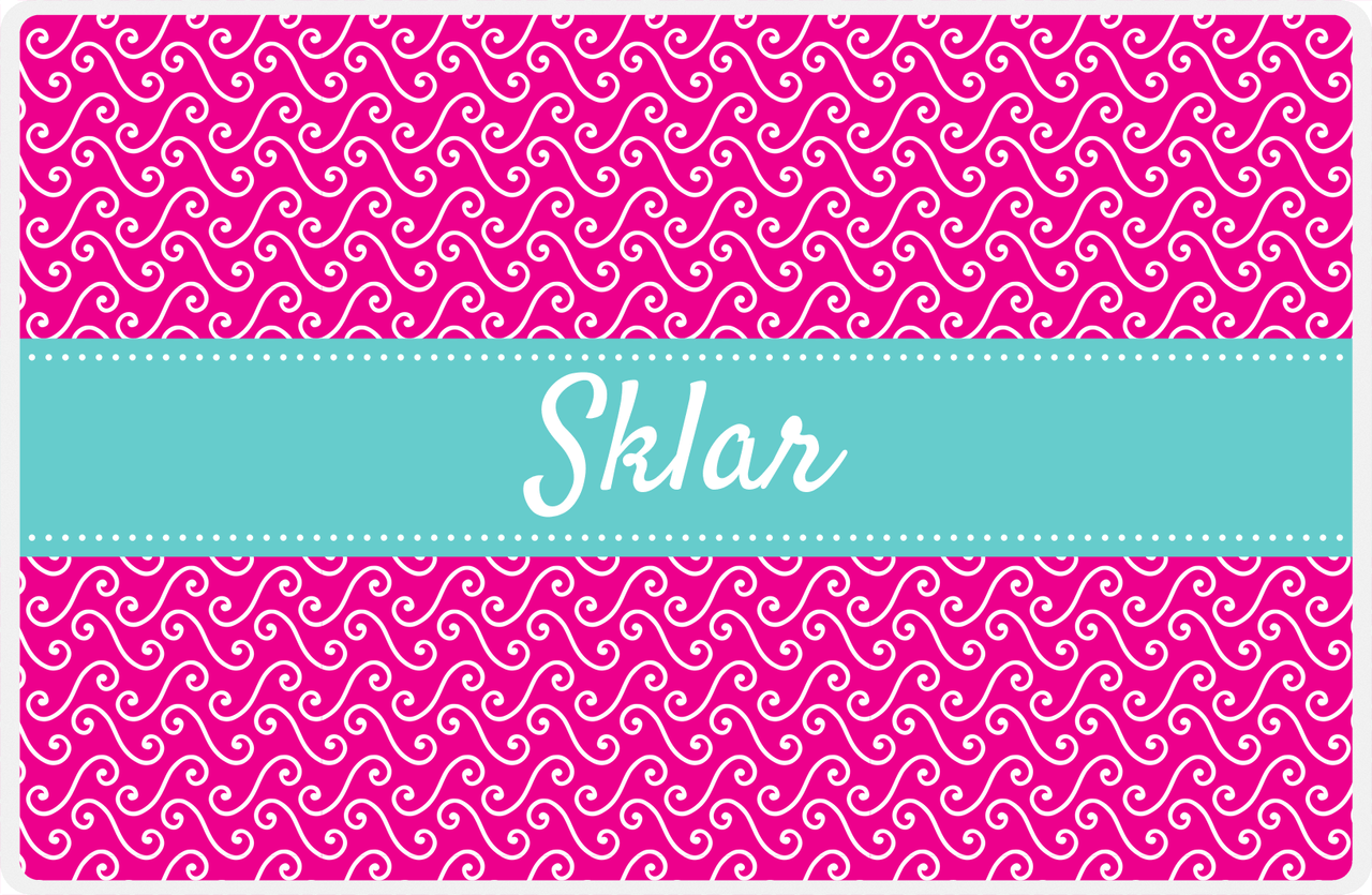 Personalized Mod 3 Placemat - Hot Pink and White - Viking Blue Ribbon Frame -  View