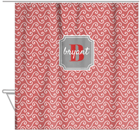 Thumbnail for Personalized Mod III Shower Curtain - Roseate and Grey - Stamp Nameplate - Hanging View