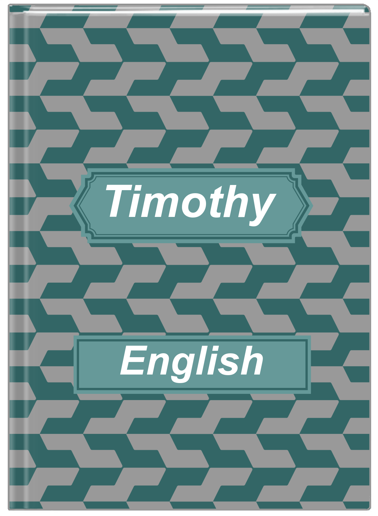 Personalized Mod II Journal - Teal and Grey - Decorative Rectangle Nameplate - Front View