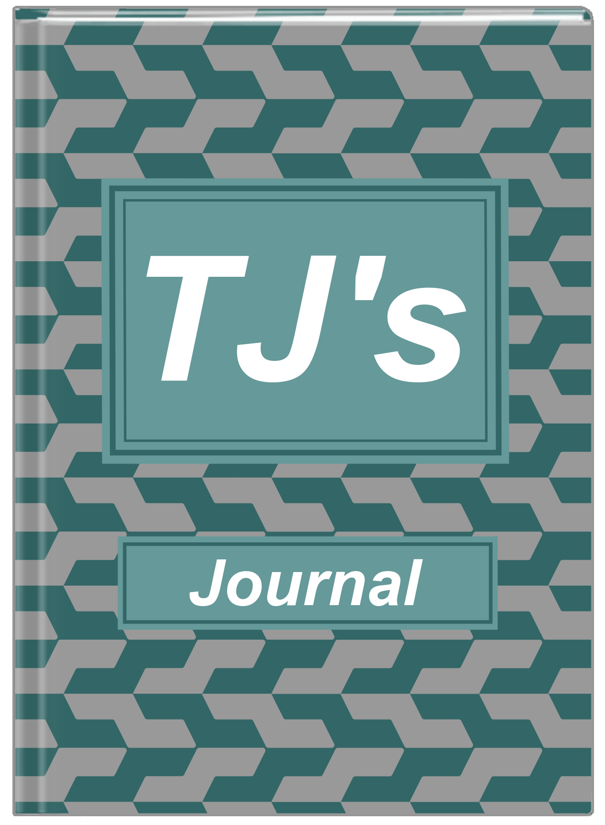 Personalized Mod II Journal - Teal and Grey - Rectangle Nameplate - Front View