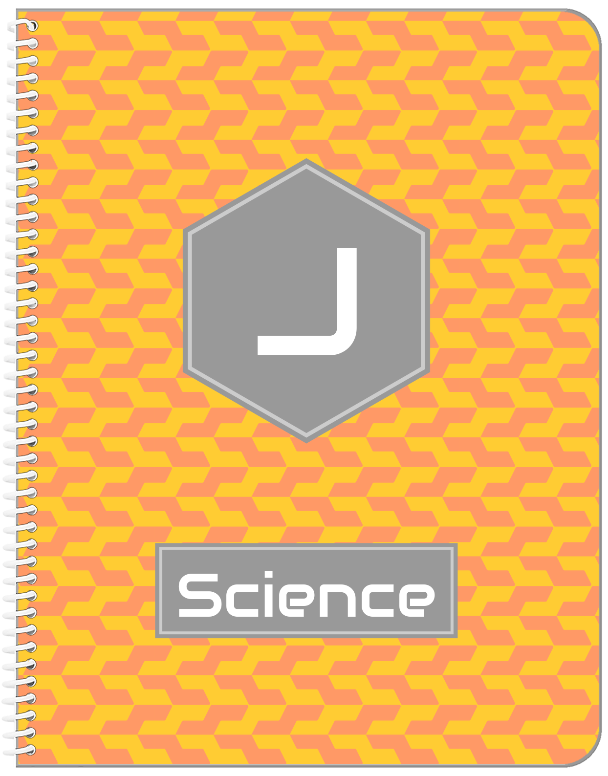 Personalized Mod II Notebook - Orange and Grey - Hexagon Nameplate - Front View