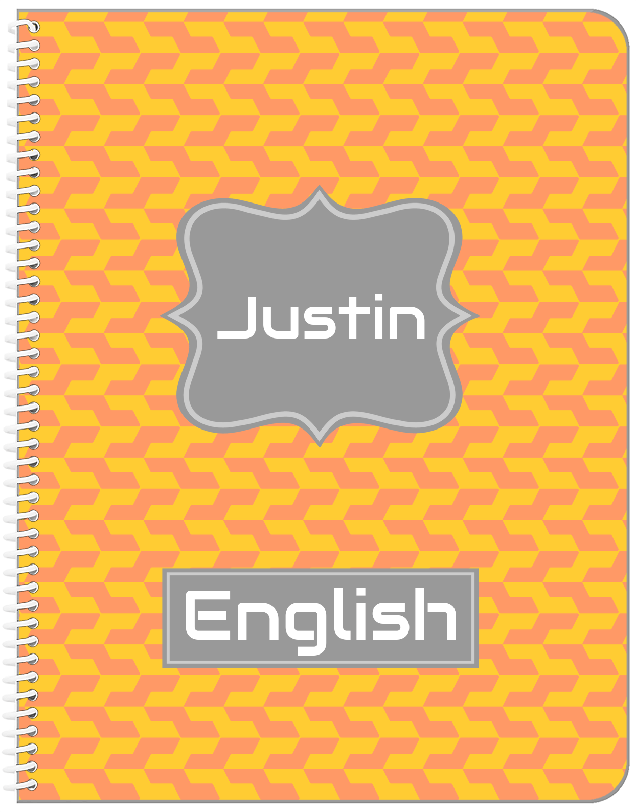 Personalized Mod II Notebook - Orange and Grey - Fancy Nameplate - Front View