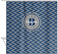Thumbnail for Personalized Mod II Shower Curtain - Navy and Grey - Circle Nameplate - Hanging View
