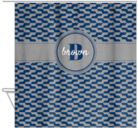 Thumbnail for Personalized Mod II Shower Curtain - Navy and Grey - Circle Ribbon Nameplate - Hanging View