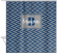 Thumbnail for Personalized Mod II Shower Curtain - Navy and Grey - Rectangle Nameplate - Hanging View