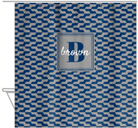 Thumbnail for Personalized Mod II Shower Curtain - Navy and Grey - Square Nameplate - Hanging View