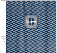 Thumbnail for Personalized Mod II Shower Curtain - Navy and Grey - Stamp Nameplate - Hanging View