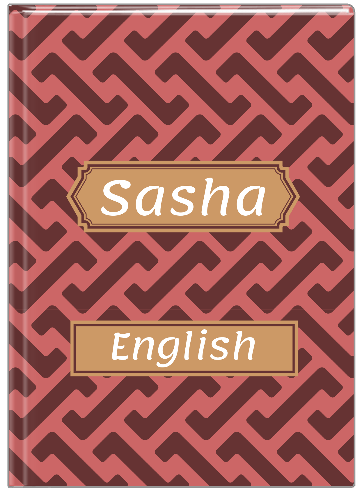 Personalized Mod I Journal - Red and Brown - Decorative Rectangle Nameplate - Front View