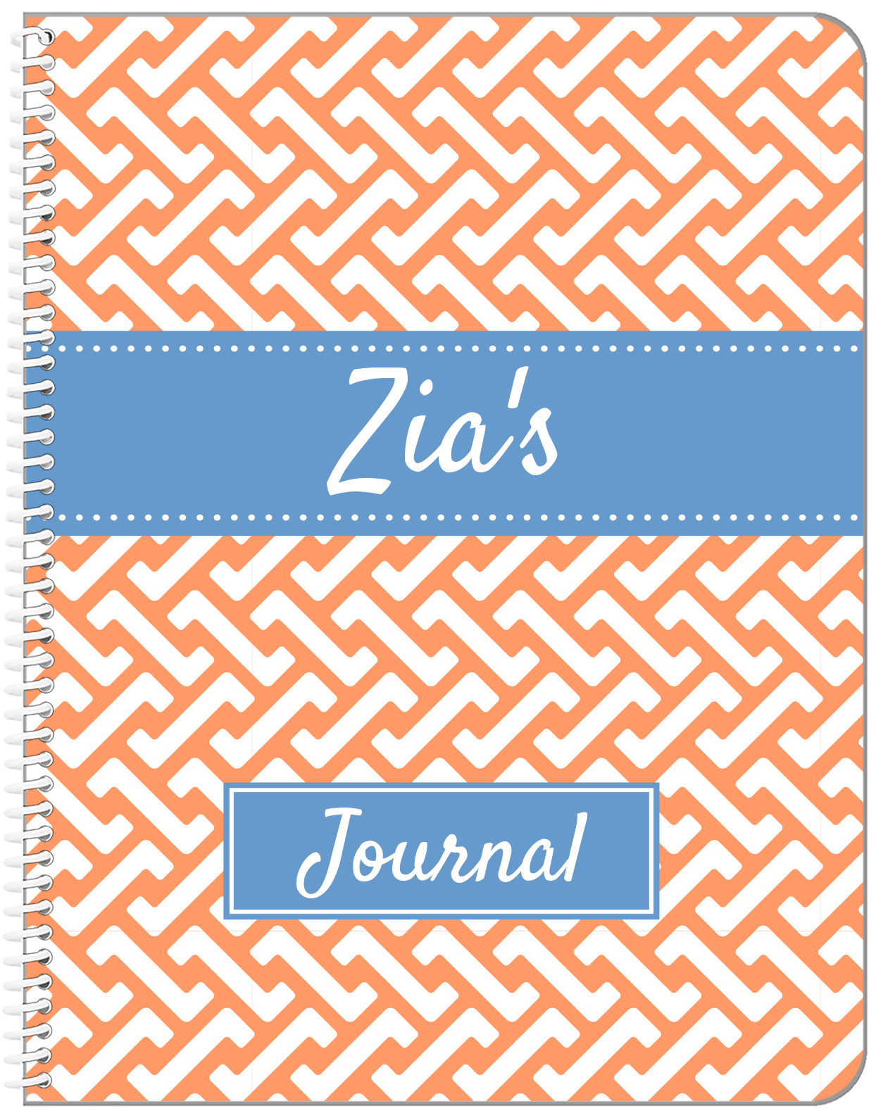 Personalized Mod I Notebook - Orange and Blue - Ribbon Nameplate - Front View